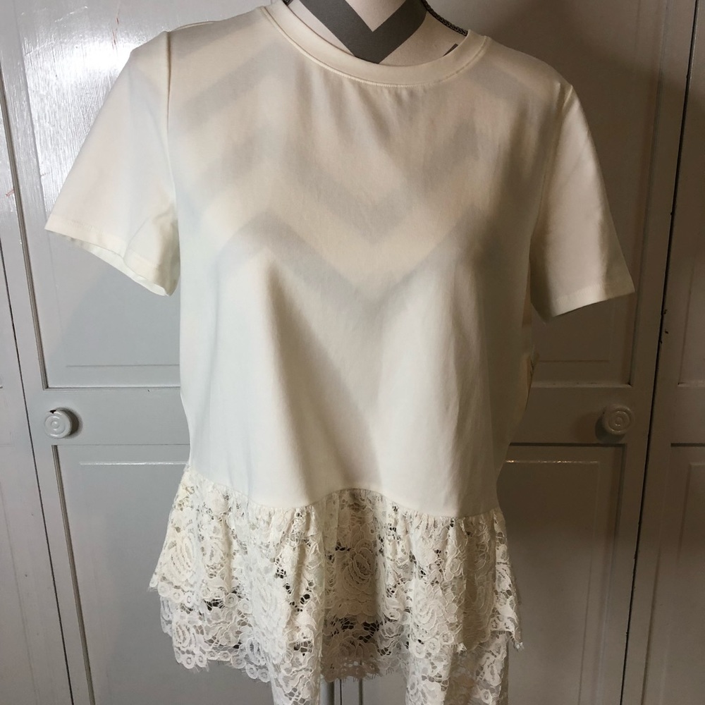 kate spade Cream Short Sleeve Top with Lace Peplum